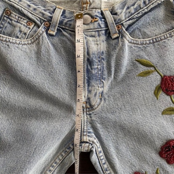 Vintage Y2K GAP Boot Cut Jeans Floral Applique Size 1 | 26x29 RARE 90s Distress - Picture 3 of 10